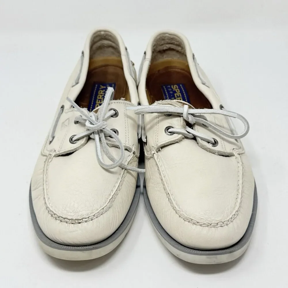 Sperry Top Sider Boat Shoes Mens 11 M Ivory White Leather 2 Eye Casual Moccasin